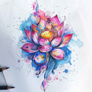 lotus – tattoo design ideas free ai generated – soft-touch – for-lower-thigh – Gallery: lotuses-inkby-ai