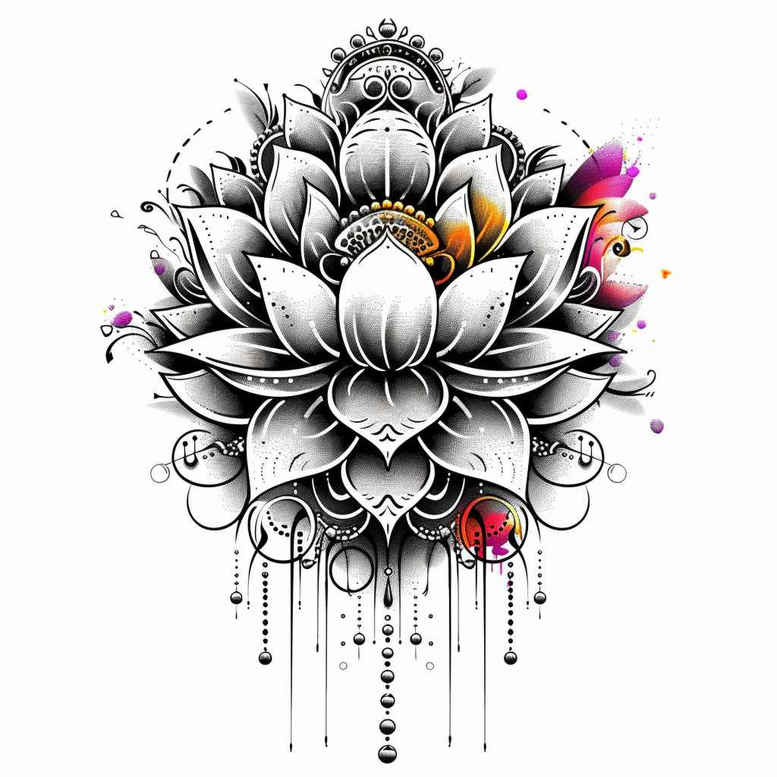 lotus-peace-symbol – tattoo design ideas free ai generated – negative-space – for-nape – Gallery: lotuses-inkby-ai