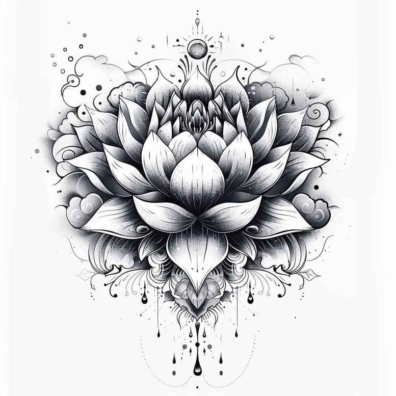 lotus-with-feathers – tattoo design ideas free ai generated – basic – for-side-torso – Gallery: lotuses-inkby-ai