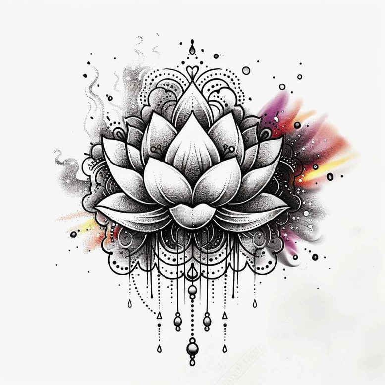 lotus-with-feathers – tattoo design ideas free ai generated – compact – for-full-back – Gallery: lotuses-inkby-ai