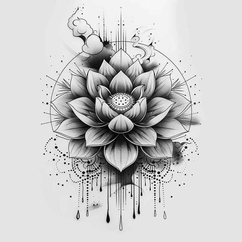 lotus-with-line – tattoo design ideas free ai generated – clear-cut – for-upper-arm – Gallery: lotuses-inkby-ai