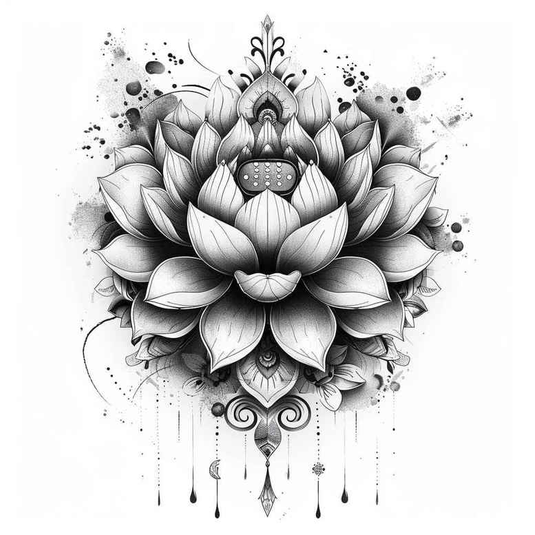 lotus-with-shading – tattoo design ideas free ai generated – no-fill – for-back – Gallery: lotuses-inkby-ai