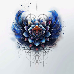 lotus-with-wavy-line – tattoo design ideas free ai generated – no-shading – for-upper-thigh – Gallery: lotuses-inkby-ai