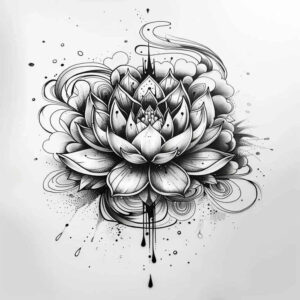 water-flower – tattoo design ideas free ai generated – single-color – for-upper-back – Gallery: lotuses-inkby-ai