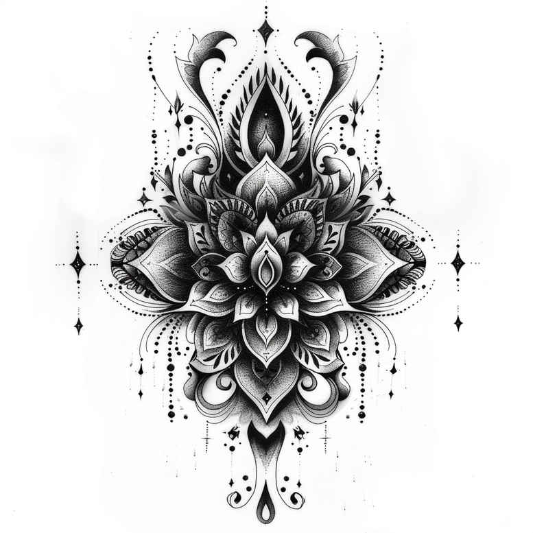cosmic – tattoo design ideas free ai generated – ornamental-rays – for-elbow – Gallery: mandalas-and-similar-inkby-ai