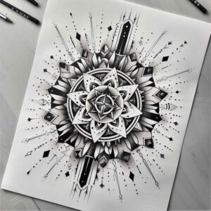 inward-focus – tattoo design ideas free ai generated – cosmic-order – for-upper-shoulder – Gallery: mandalas-and-similar-inkby-ai