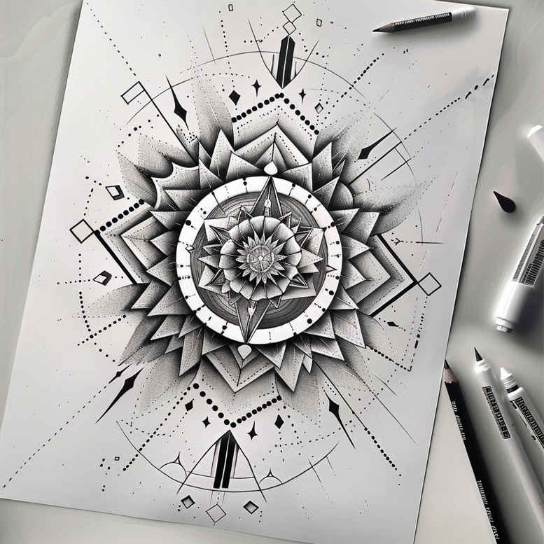 spokes – tattoo design ideas free ai generated – repetitive-shapes – for-side – Gallery: mandalas-and-similar-inkby-ai