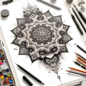 vibration – tattoo design ideas free ai generated – delicate-outline – for-upper-chest – Gallery: mandalas-and-similar-inkby-ai