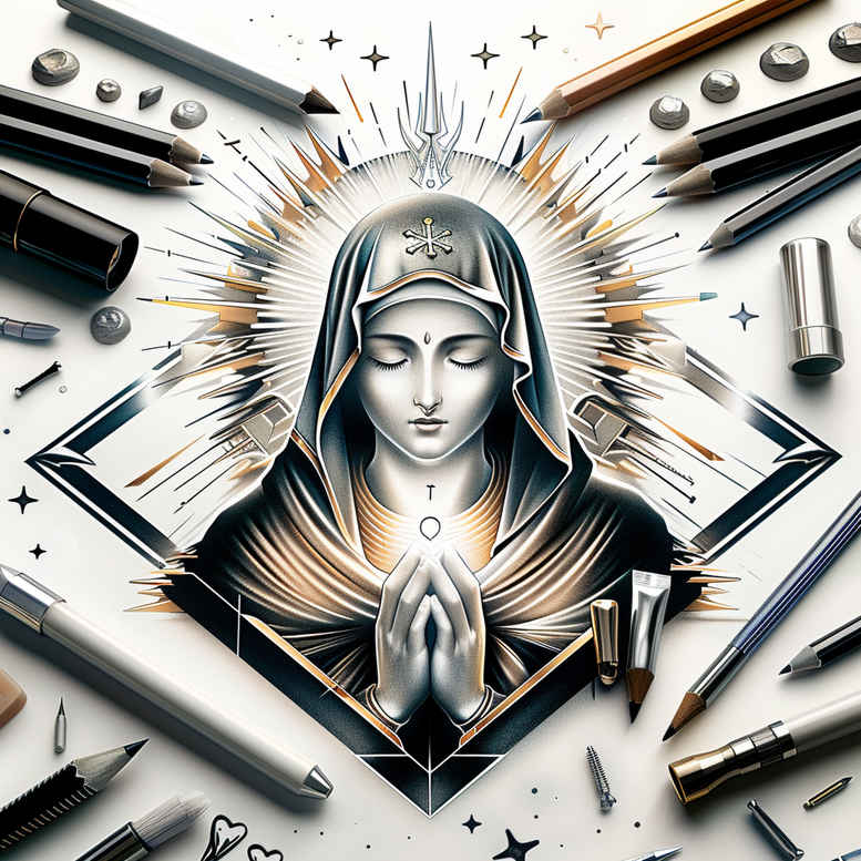 figure-of-mary – tattoo design ideas free ai generated – detailed-rendering – for-hip – Gallery: mary-inkby-ai