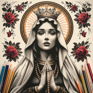 figure-of-mary – tattoo design ideas free ai generated – subtle-gradients – for-scapula – Gallery: mary-inkby-ai