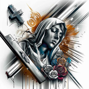 fine-line-mary – tattoo design ideas free ai generated – depth-of-field – for-chest – Gallery: mary-inkby-ai