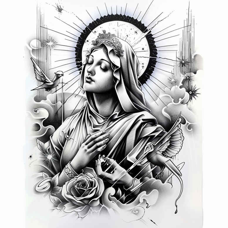 fine-line-mary – tattoo design ideas free ai generated – minimal-grain – for-wrist – Gallery: mary-inkby-ai