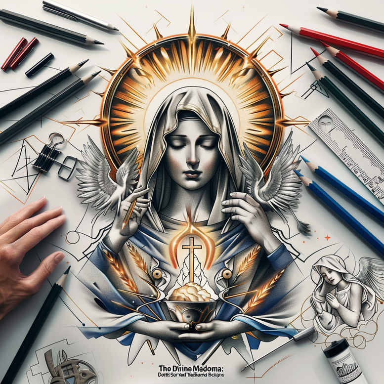 fine-line-mary – tattoo design ideas free ai generated – natural-luminosity – for-stomach – Gallery: mary-inkby-ai