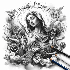 fine-line-mary – tattoo design ideas free ai generated – realistic-perspective – for-shin – Gallery: mary-inkby-ai