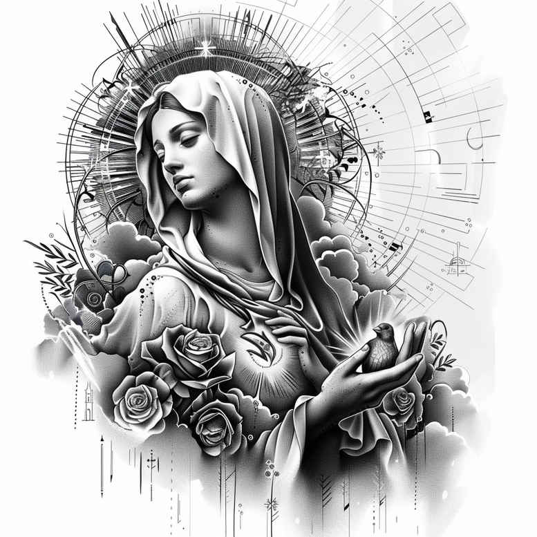 madonna – tattoo design ideas free ai generated – delicate-highlight – for-ankle – Gallery: mary-inkby-ai