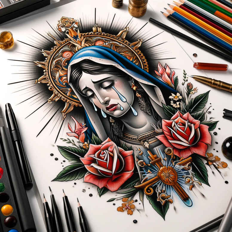 mary-and-faith – tattoo design ideas free ai generated – depth-perception – for-inner-arm – Gallery: mary-inkby-ai