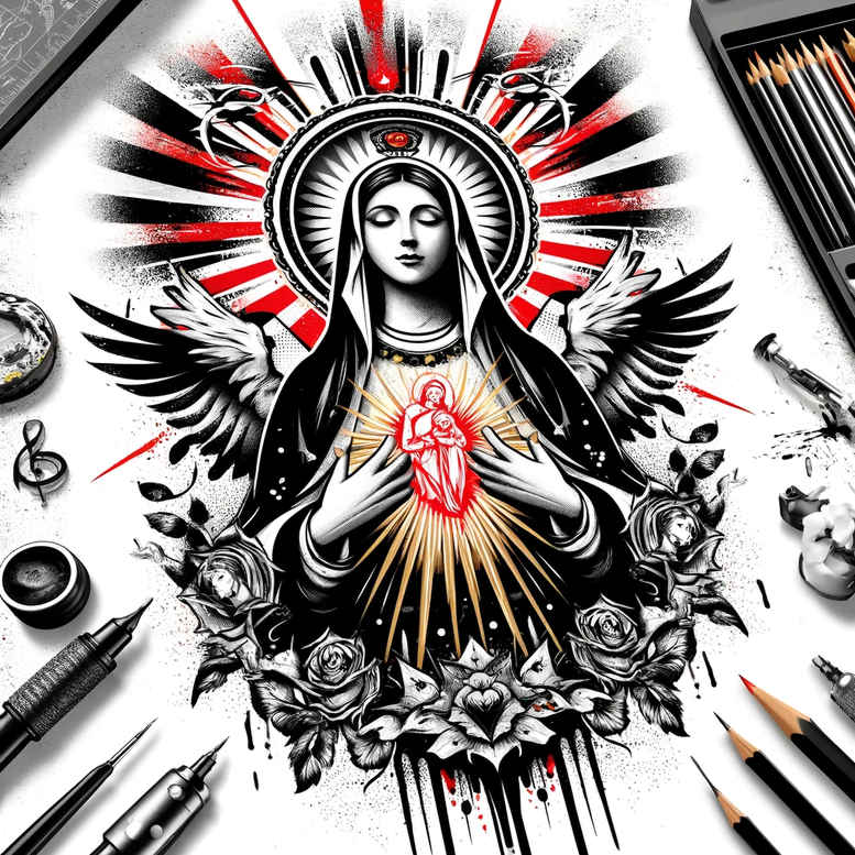 mary-and-faith – tattoo design ideas free ai generated – soft-focus – for-side – Gallery: mary-inkby-ai