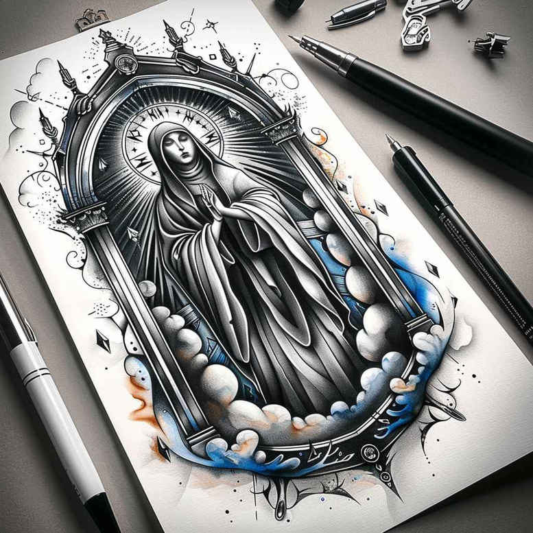 mary-and-hope – tattoo design ideas free ai generated – delicate-highlight – for-upper-thigh – Gallery: mary-inkby-ai