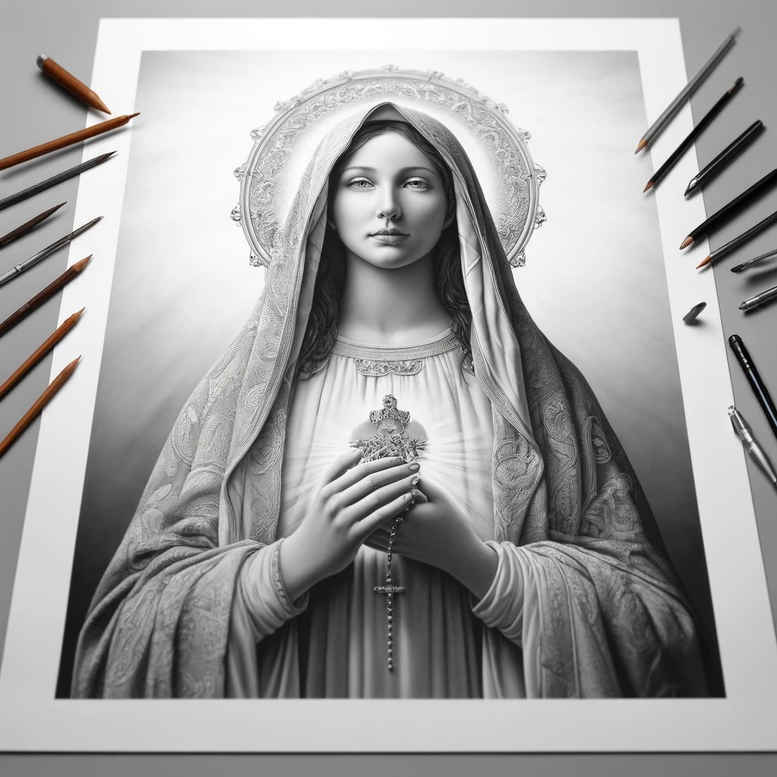 mary-and-light – tattoo design ideas free ai generated – blended-gradients – for-sternum – Gallery: mary-inkby-ai