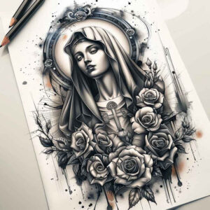 mary-and-light – tattoo design ideas free ai generated – crisp-detail – for-lower-back – Gallery: mary-inkby-ai