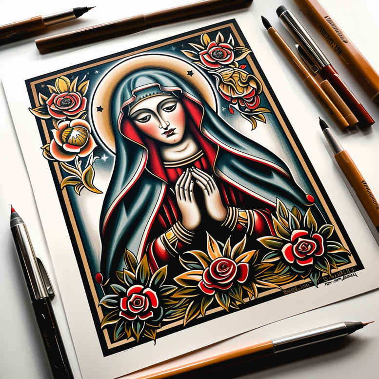 mary-and-light – tattoo design ideas free ai generated – realistic-shadowing – for-arm – Gallery: mary-inkby-ai