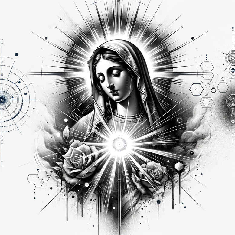 mary-and-light – tattoo design ideas free ai generated – smooth-complexion – for-scapula – Gallery: mary-inkby-ai