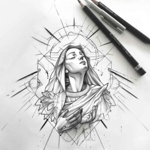 mary-and-love – tattoo design ideas free ai generated – balanced-light – for-shin – Gallery: mary-inkby-ai