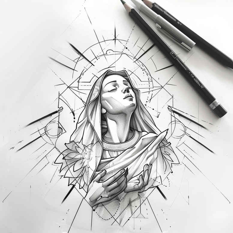 mary-and-love – tattoo design ideas free ai generated – balanced-light – for-shin – Gallery: mary-inkby-ai