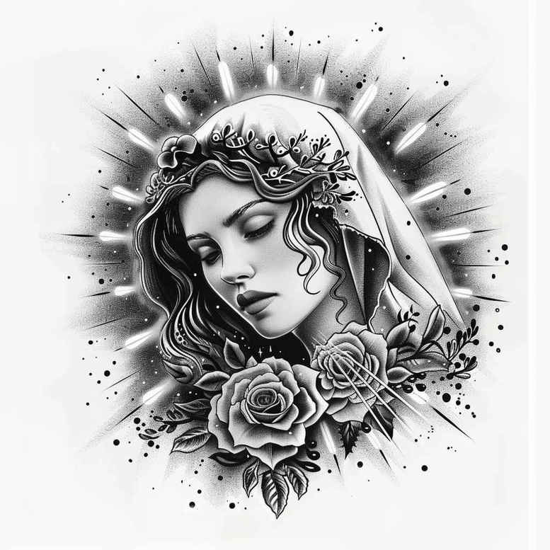 mary-and-love – tattoo design ideas free ai generated – dynamic-shadows – for-arm – Gallery: mary-inkby-ai