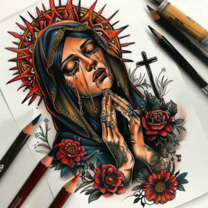 mary-and-love – tattoo design ideas free ai generated – tonal-depth – for-arm – Gallery: mary-inkby-ai