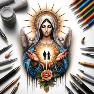 mary-and-mercy – tattoo design ideas free ai generated – light-and-shadow-play – for-upper-arm – Gallery: mary-inkby-ai