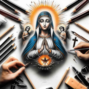 mary-and-mercy – tattoo design ideas free ai generated – realistic-texture – for-shoulder – Gallery: mary-inkby-ai