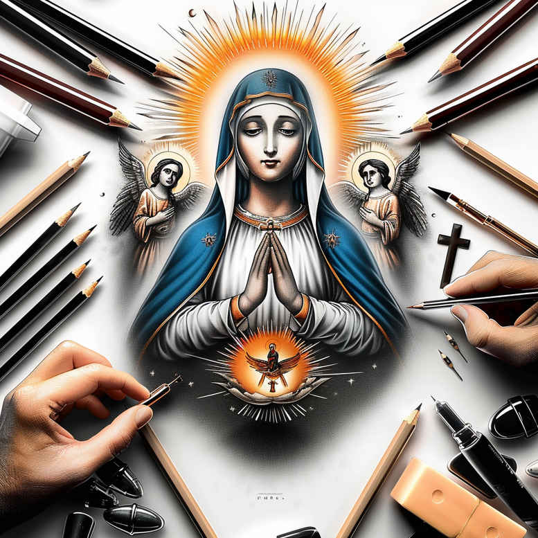 mary-and-mercy – tattoo design ideas free ai generated – realistic-texture – for-shoulder – Gallery: mary-inkby-ai