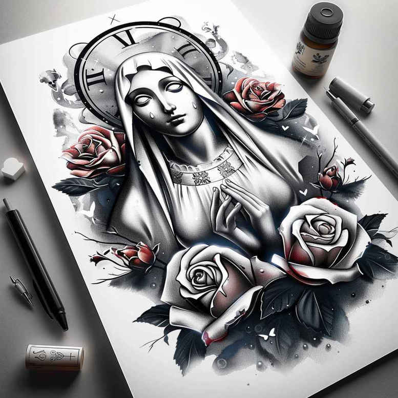 mary-and-mercy – tattoo design ideas free ai generated – realistic-texture – for-wrist-side – Gallery: mary-inkby-ai