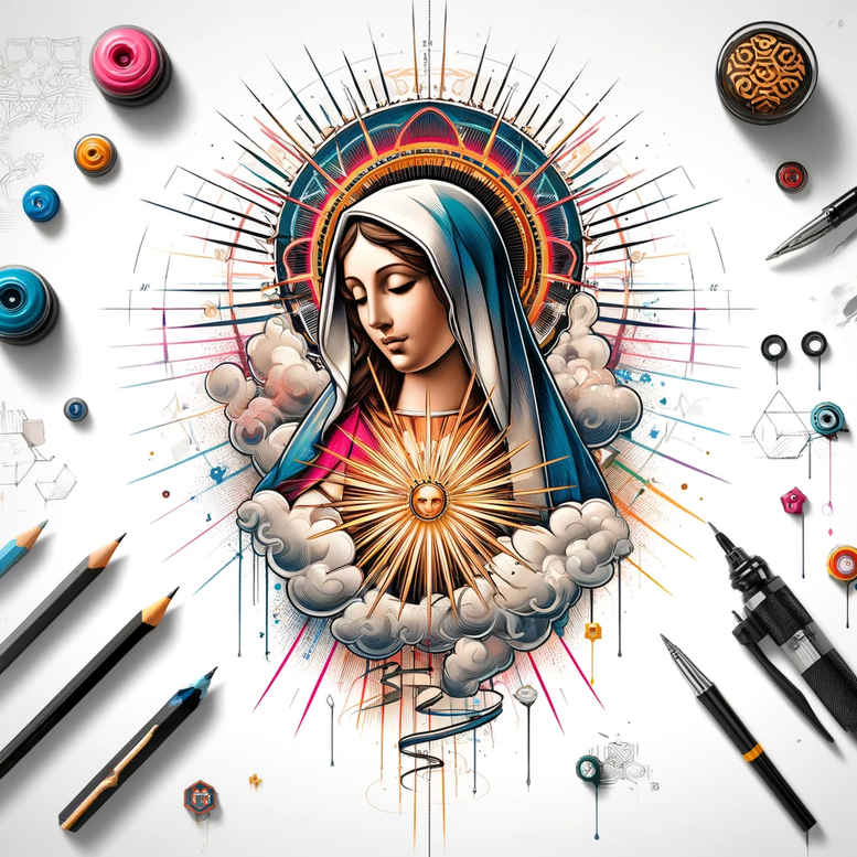 mary-and-protection – tattoo design ideas free ai generated – minimal-grain – for-forearm – Gallery: mary-inkby-ai