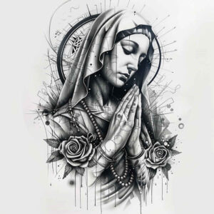 mary-as-guide – tattoo design ideas free ai generated – photorealistic-drawing – for-collarbone – Gallery: mary-inkby-ai