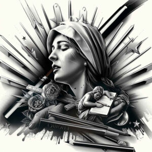 mary-as-guide – tattoo design ideas free ai generated – realistic-color – for-triceps – Gallery: mary-inkby-ai