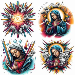 mary-as-guide – tattoo design ideas free ai generated – smooth-blackwork – for-triceps – Gallery: mary-inkby-ai