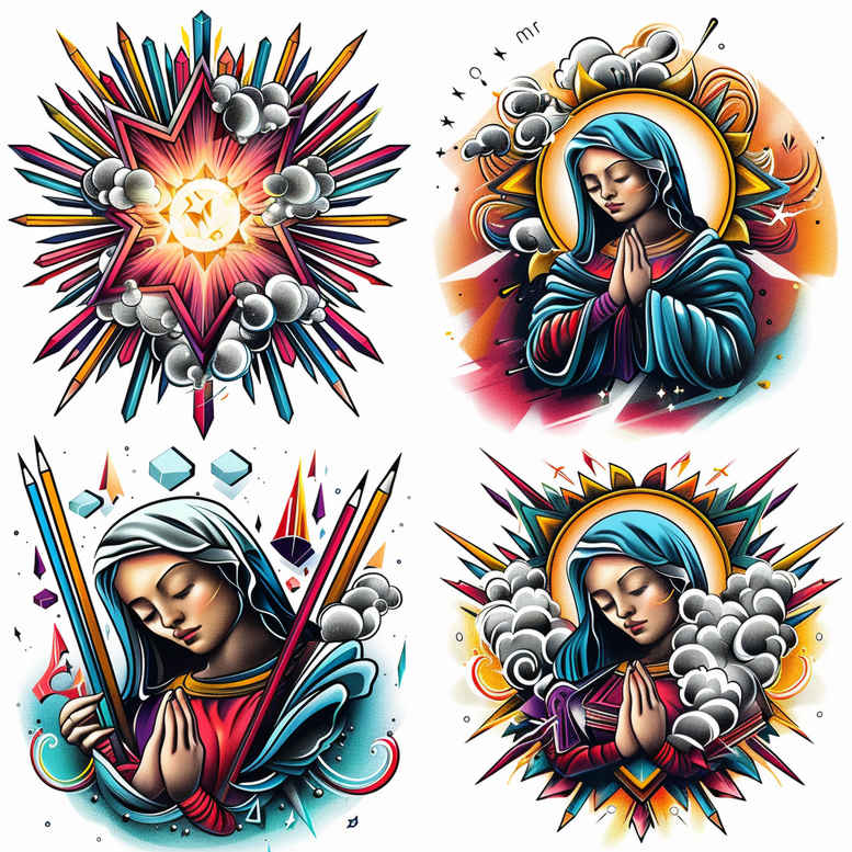 mary-as-guide – tattoo design ideas free ai generated – smooth-blackwork – for-triceps – Gallery: mary-inkby-ai