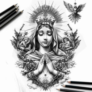 mary-as-inspiration – tattoo design ideas free ai generated – contour-shading – for-ankle – Gallery: mary-inkby-ai
