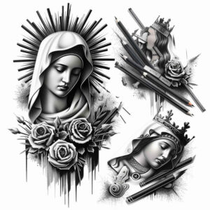mary-as-inspiration – tattoo design ideas free ai generated – contour-shading – for-hip – Gallery: mary-inkby-ai