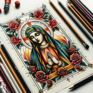 mary-as-inspiration – tattoo design ideas free ai generated – detail-accuracy – for-elbow – Gallery: mary-inkby-ai