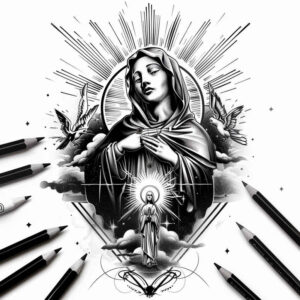 mary-as-inspiration – tattoo design ideas free ai generated – mirrored-effect – for-arm – Gallery: mary-inkby-ai