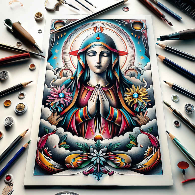 mary-as-inspiration – tattoo design ideas free ai generated – realistic-structure – for-behind-ear – Gallery: mary-inkby-ai