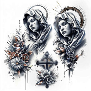 mary-as-protector – tattoo design ideas free ai generated – glass-effect – for-hip – Gallery: mary-inkby-ai