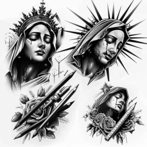 mary-as-protector – tattoo design ideas free ai generated – realistic-contrast – for-nape – Gallery: mary-inkby-ai