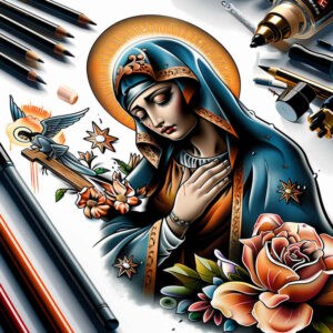 mary-as-role-model – tattoo design ideas free ai generated – seamless-blend – for-wrist – Gallery: mary-inkby-ai