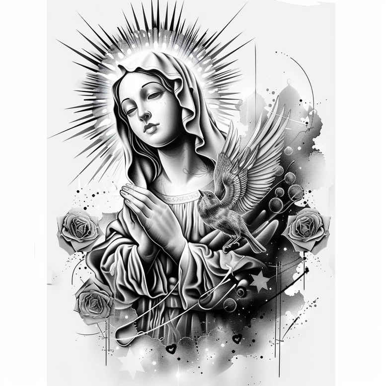 mary-as-role-model – tattoo design ideas free ai generated – visual-truth – for-sternum – Gallery: mary-inkby-ai