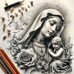 mary-as-symbol – tattoo design ideas free ai generated – anatomical-accuracy – for-shoulder-blade – Gallery: mary-inkby-ai