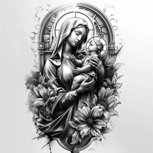 mary-as-symbol – tattoo design ideas free ai generated – realistic – for-heel – Gallery: mary-inkby-ai